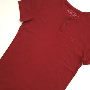 American Eagle Crimson Red Henley Tee - S